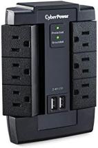CyberPower CSP600WSU Surge Protector, 1200J/125V, 6 Swivel Outlets, Black