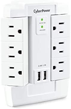 CyberPower CSP600WSURC2 Surge Protector, 1200J/125V, 6 Swivel Outlets, White