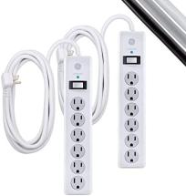 GE 6-Outlet Surge Protector, 2 Pack, 20 Ft Extension Cord, Power Strip, Flat Plug, White