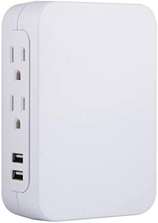 GE Pro 5-Outlet Extender with 2 USB Ports, Surge Protector, White