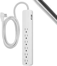 GE UltraPro 6-Outlet Surge Protector, 6 Ft Designer Braided Extension Cord, White