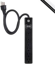 GE 6-Outlet Power Strip, 2 Ft Extension Cord, Heavy Duty Plug, Grounded, Black