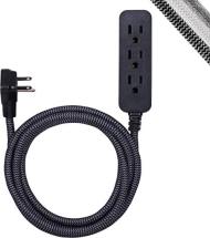 GE Pro 3-Outlet Power Strip with Surge Protection, Designer Braided Extension Cord, Black/Gray