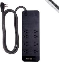 GE UltraPro 8 Outlet Surge Protector, USB-C Charging, 6ft Braided Cord