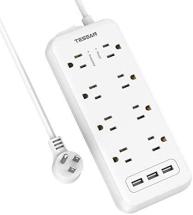 Tessan Surge Protector Power Strip, TESSAN 8 Outlets and 3 USB Ports, White