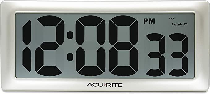 AcuRite 13.5” Large Digital Indoor Wall Clock, Champagne