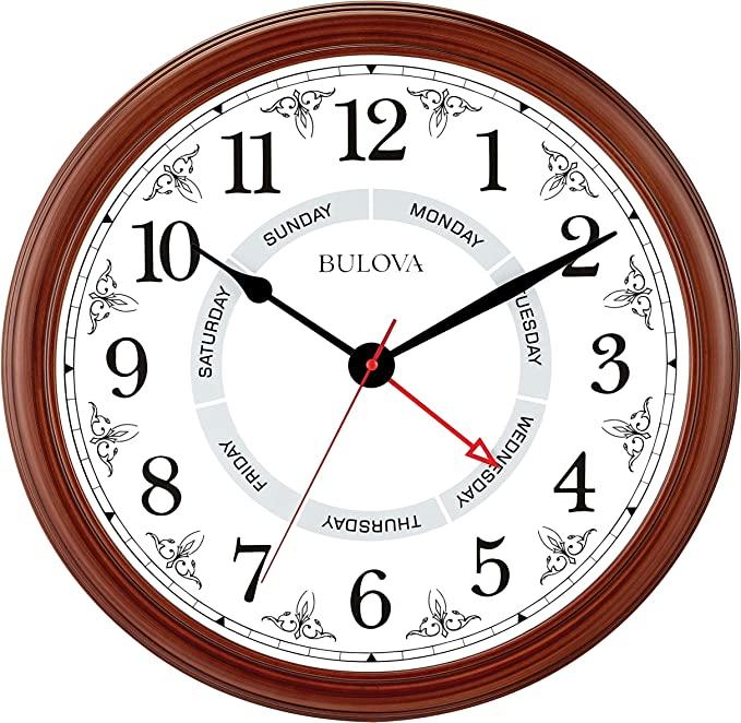 Bulova Daily Wall Clock, 18", Brown Cherry