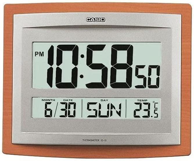 Casio Id-15s-5 Large Wall Clock, Silver and Wood Grain Pattern