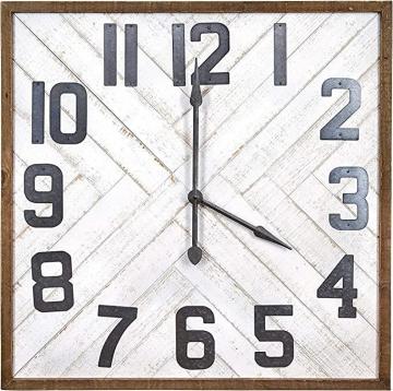Creative Co-Op Square Herringbone Inlay Stained Wood Wall Clock, 36", White