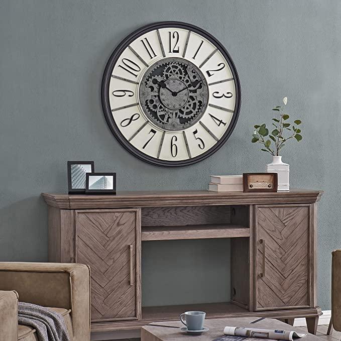 FirsTime & Co. Galvanized Montevello Farmhouse Gears Clock, Satin Black, 36 x 2 x 36