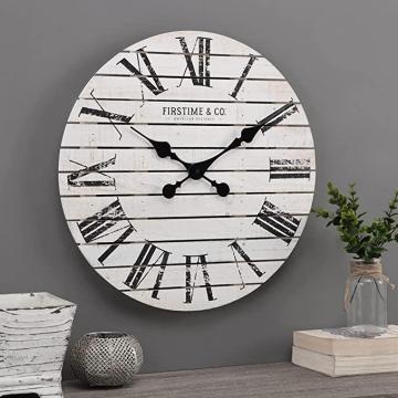 FirsTime & Co. Shiplap Farmhouse Wall Clock, White, 18 x 2 x 18,
