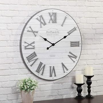 FirsTime & Co. Emmett Shiplap Wall Clock, 27", Galvanized Silver, White