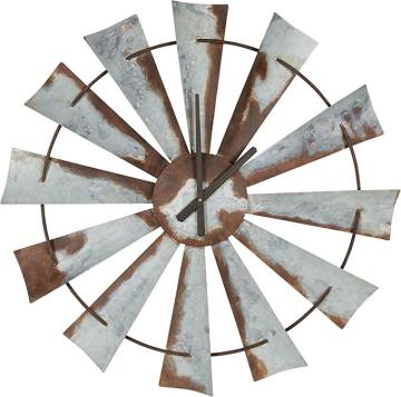 Kate and Laurel Millbrook Windmill 32" Diameter Distressed Metal Wall Clock
