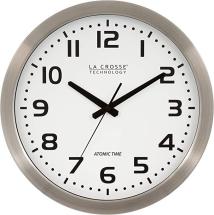 La Crosse Technology 16 Inch Stainless Steel Atomic Clock-White Dial, 16", Metal Frame