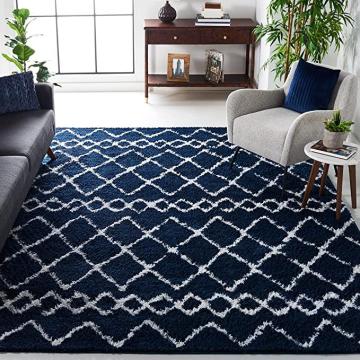 Safavieh Berber Shag Collection 9' x 12' Navy/Ivory Moroccan Boho 1.26-inch Thick Area Rug