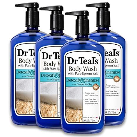 Dr Teal's Body Wash with Pure Epsom Salt, Detoxify & Energize with Ginger & Clay, 24 fl oz