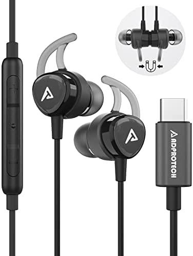 Adprotech USB C Headphones, ADPROTECH Type C Earbuds Magnetic Wired Earphones with Microphone, Black