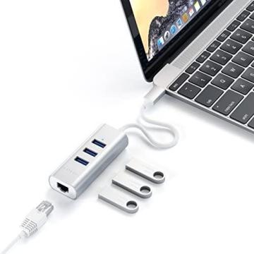 Satechi Type-C 2-in-1 USB 3.0 Aluminum 3 Port Hub with Ethernet - Compatible with MacBook (Silver)