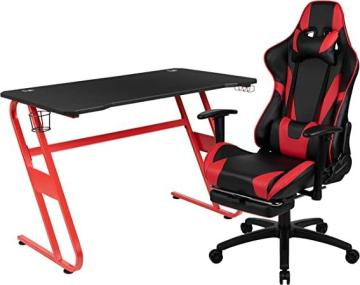 Flash Furniture Red Gaming Desk and Red/Black Footrest Reclining Gaming Chair Set