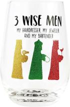 Enesco Our Name is Mud Holiday 3 Wise Men Glitter Stemless Wine Glass, 15 Ounce, Multicolor