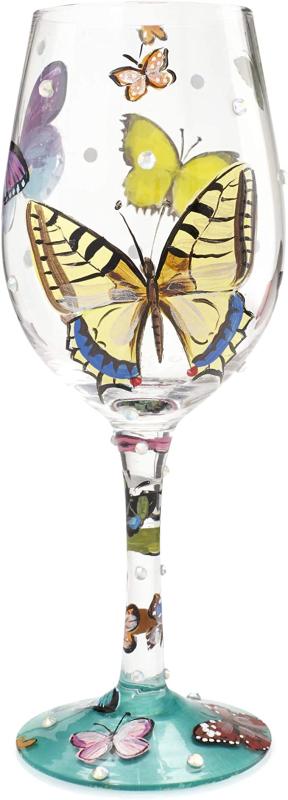 Enesco Designs by Lolita “Butterflies” Hand-painted Artisan Wine Glass, 15 oz.