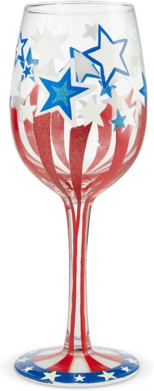 Enesco Designs by Lolita Land of The Free Artisan Wine Glass, 1 Count (Pack of 1), Multicolor
