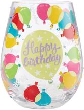 Enesco Designs by Lolita Happy Birthday Balloons Artisan Hand-Painted Stemless Wine Glass, 20 Ounce