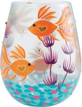 Enesco Designs by Lolita Turquoise Water and Gold Fish Artisan Hand-Painted Stemless Wine Glass