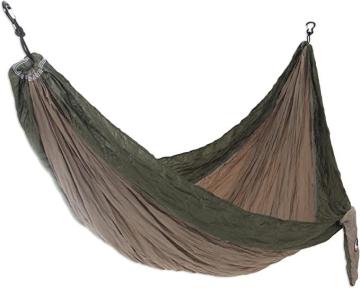 NOVICA Beige with Olive Green Trim Parachute Portable 1 Person Camping Hammock with Hanging Straps