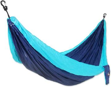 NOVICA Navy Blue with Turquoise Trim Parachute Portable 1 Person Camping Hammock, Sea Dreams