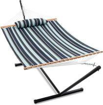 Gafete Large Two Person Hammock with Stand Included Heavy Duty Portable, Blue