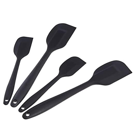 AmazonCommercial Non-Stick Heat Resistant Silicone Spatula Set, 2 Small & 2 Large, Black