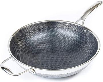 HexClad 12 Inch Hybrid Stainless Steel Wok Pan with Stay-Cool Handle