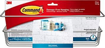Command Shower Caddy, Satin Nickel, 1-Caddy, 1-Prep Wipe, 4-Water-Resistant Strips