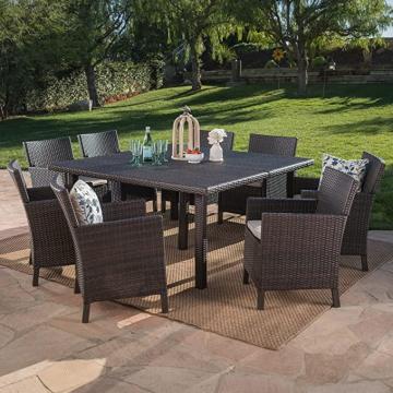 Christopher Knight Home Arcade Outdoor Wicker Square Dining Set with Water Resistant Cushions