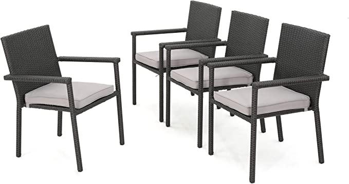 Christopher Knight Home San Pico Outdoor Wicker Armed Dining Chairs with Water Resistant Cushions