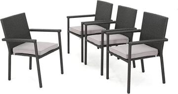 Christopher Knight Home San Pico Outdoor Wicker Armed Dining Chairs with Water Resistant Cushions