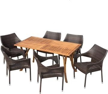 Christopher Knight Home Zoey | Outdoor 7-Piece Acacia Wood/Wicker Dining Set with Teak Finish