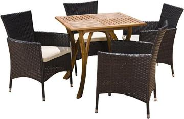 Christopher Knight Home Arthur Outdoor 5 Piece Acacia Wood/Wicker Dining Set with Cushions