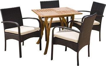 Christopher Knight Home Derek Outdoor 5 Piece Acacia Wood/Wicker Dining Set with Cushions