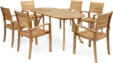 Christopher Knight Home Powell Outdoor 6-Seater Oval Acacia Wood Dining Set, Teak Finish