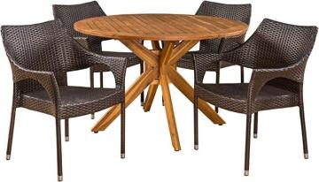 Christopher Knight Home Anthony Outdoor 5 Piece Multibrown Wicker Set with Teak Finish