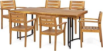 Christopher Knight Home Elaine Outdoor Modern Industrial 7 Piece Acacia Wood Dining Set, Teak Finish