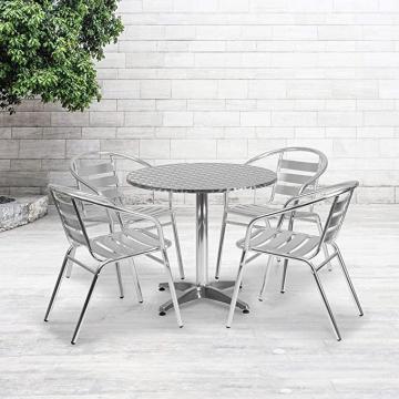 Flash Furniture 31.5'' Round Aluminum Indoor-Outdoor Table Set with 4 Slat Back Chairs