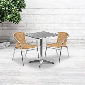 Flash Furniture 23.5'' Square Aluminum Indoor-Outdoor Table Set with 2 Beige Rattan Chairs
