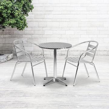 Flash Furniture 23.5'' Round Aluminum Indoor-Outdoor Table Set with 2 Slat Back Chairs
