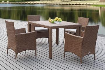 Safavieh 5 Piece Outdoor Collection Frazier Dining Set, Toasted Almond/Sand