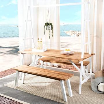 Safavieh PAT6761A Outdoor Collection Willamy Natural and White 3-Piece Dining Set