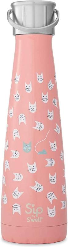 S'well S'ip by S'well Stainless Steel Water Bottle - 15 Fl Oz - Look at Meow – Double-Layered