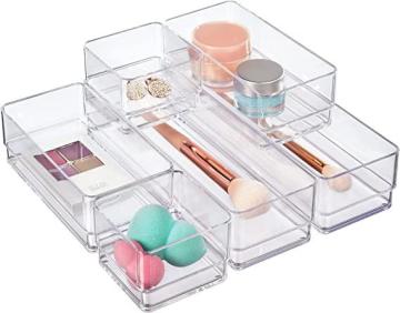 STORi Clear Plastic Vanity and Desk Drawer Organizers, 6 Piece Set